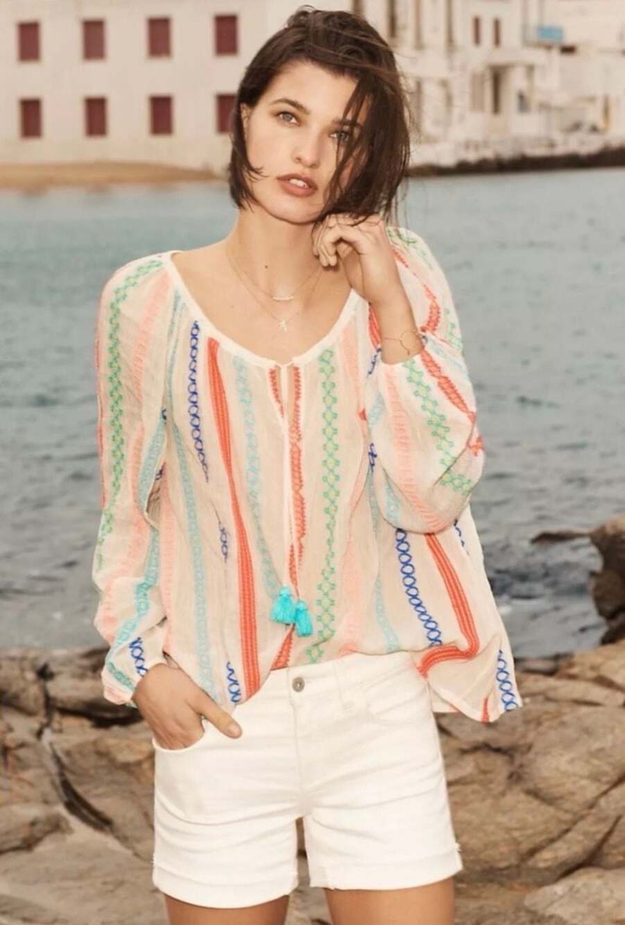 ANTHROPOLOGY Payal Pratap Manna Embroidered Boho Peasant Top sz S